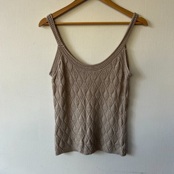 White House Black Market Knit Tank Top Womens Small Gray Shiny Scoop Neck Y2K - Picture 7 of 7